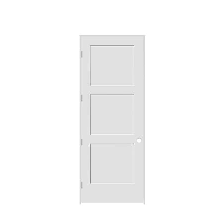 Trimlite 24"x96"x13/8" Primed 3Panel Equal Panel Interior Shaker 71/4" RH Prehung Door Brushed Chrome Hinges 2080pri8433RH26D714